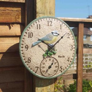 Smart Blue Tit Wall Clock & Thermometer 12''